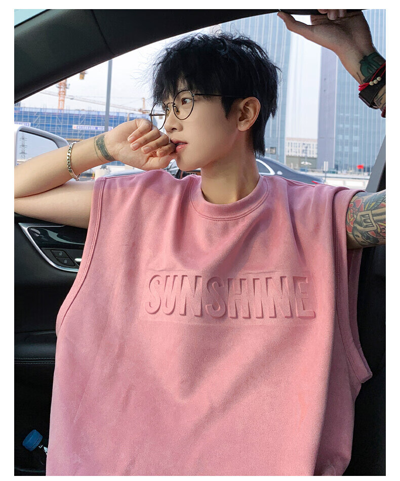 Zofili Men's Summer Letter Steel Stamp Loose Casual Versatile Sleeveless T-Shirt Youth Trendy Sports Vest Tank Top 21