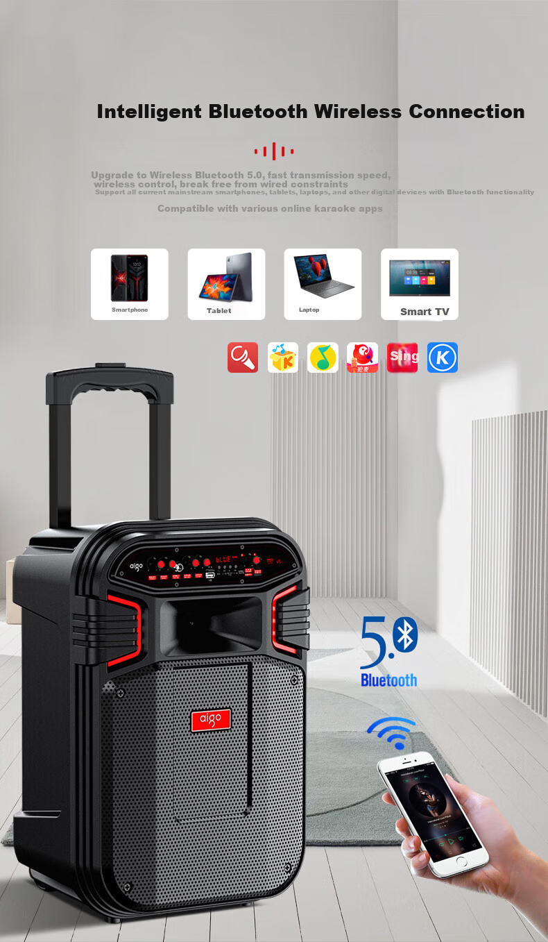 Aigo S615 Outdoor Square Dance Speaker, 15-Inch High-Power Amplifier, Portable Bluetooth Speaker with Handle for Home Use And Street Vending, Wooden Cabinet Design, Standard Versio 5