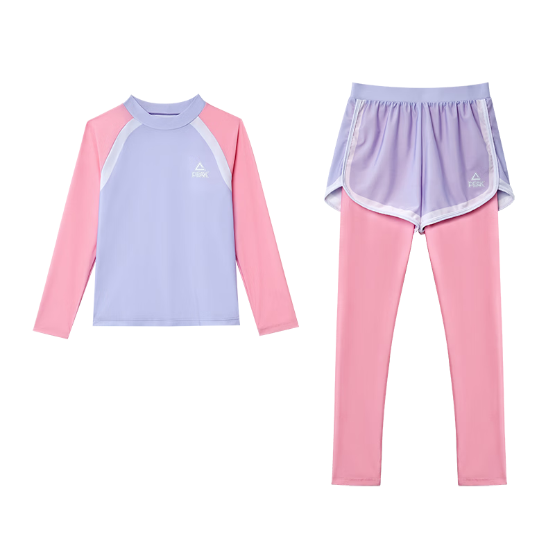 PEAK Children's Swimsuit, Girls' Two-Piece Long-Sleeve And Long Pants Set, for Teenage Girls And Older Children, Hot Spring Outfit, Size 160