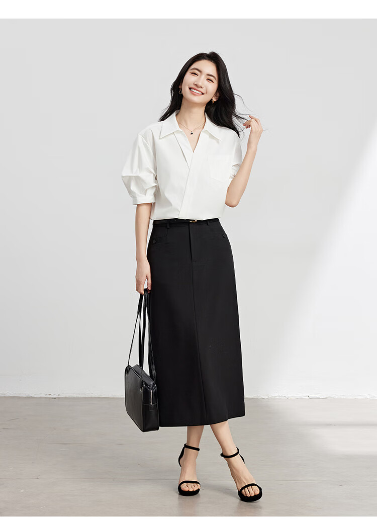 Bodexiaojie Blue Stylish Luxury V-Neck Shirt for Women, Summer Commute Short-Sleeve Top, Professional Petite Interview Blouse, XL 6