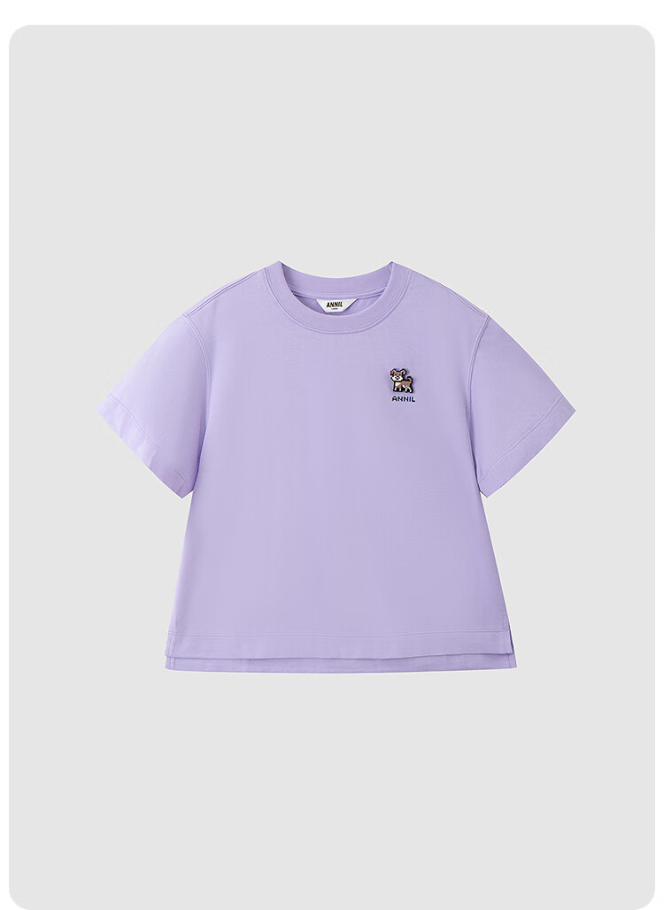 Annil Girls' Round Neck Short-Sleeve T-Shirt, 2025 Summer New Style, Pure Cotton, Casual, Moisture-Wicking, Breathable, Loose-Fitting, Fashionable 2