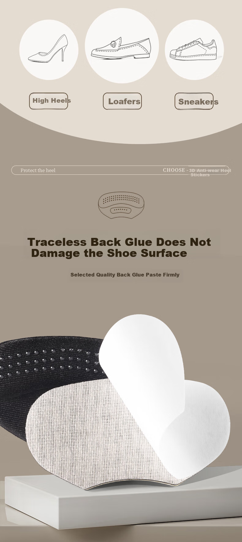 Maigaole 4 Pairs Single Shoes Heel Grips, Shoe Size Reducer, Anti-Slip Heels for Leather Shoes, Summer Season, Apricot Color, 4mm 6