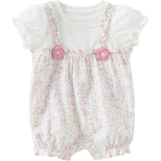DAVE & BELLA Newborn Romper Summer Outfit, New Baby Girl Thin Cotton Floral Knit Onesie