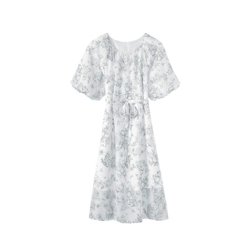 MT New Chinese Style Ink Painting Summer Elegant Romantic Printed Short Sleeve Dress