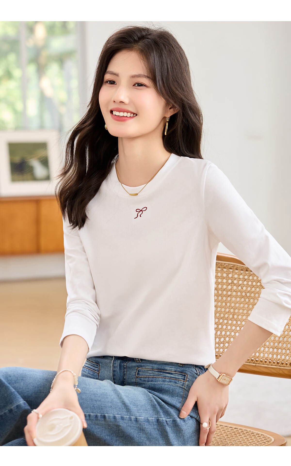 Taxiang Women's Short-Sleeve T-Shirt, Round Neck, Casual Versatile Embroidered Top, Ladies' T-Shirt, Simple Short-Sleeve Undershirt T143T1390 23