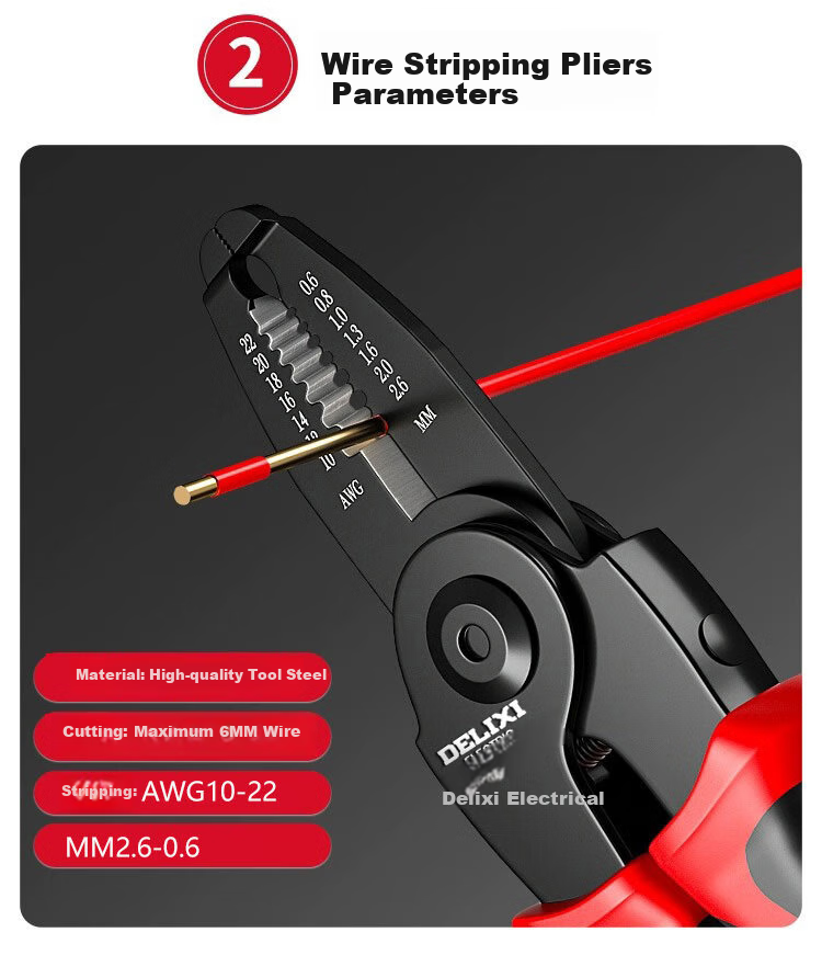 DELIXI ELECTRIC 5-In Multifunctional Pliers Set Including Wire Cutters, Pliers, Strippers, Electrician's Crimping Pliers 6