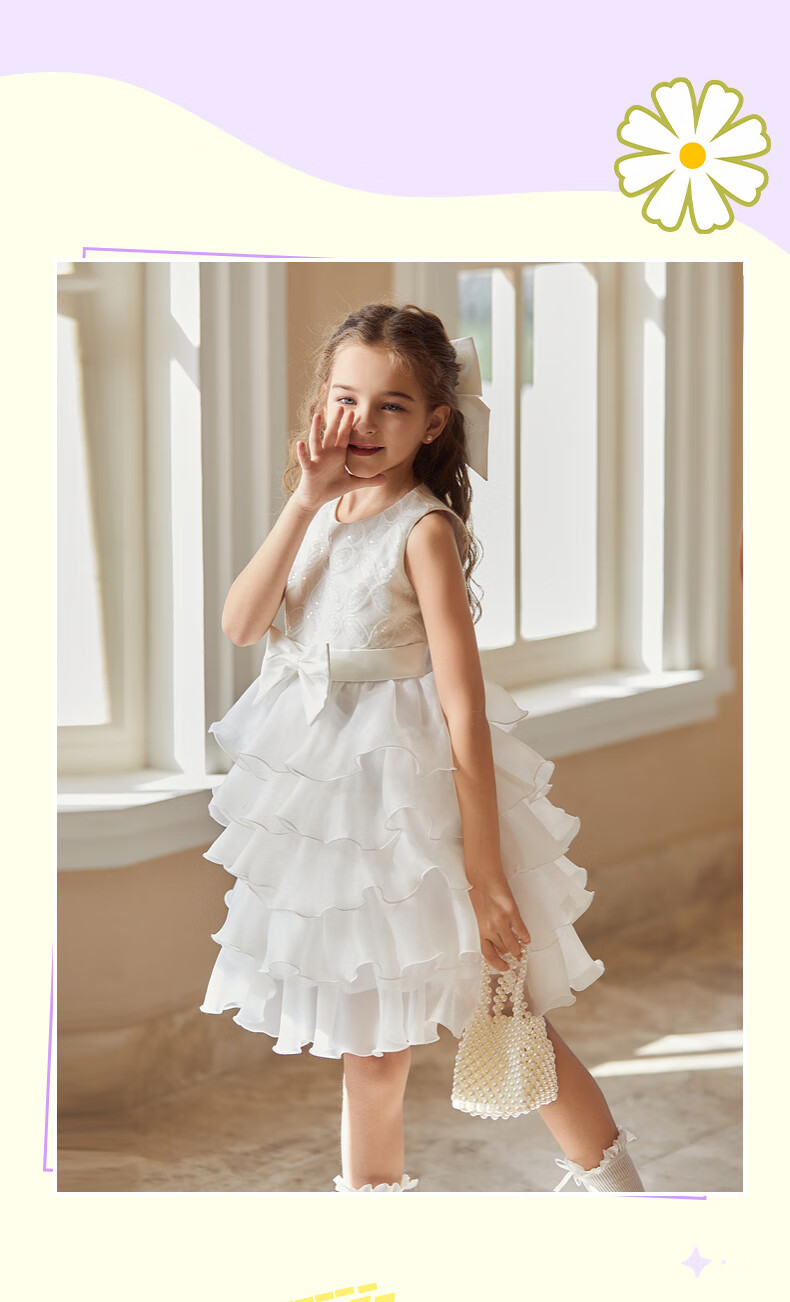 Follow Me Girls' Summer Sleeveless Sweet Princess Dress Birthday Performance White 120 6