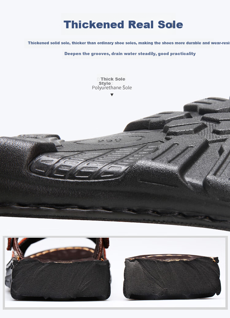 EGCHI Men's Sandals, Outdoor Slippers, Top-Grain Leather, Breathable Beach Shoes, 12129 Brown, Size 39 10