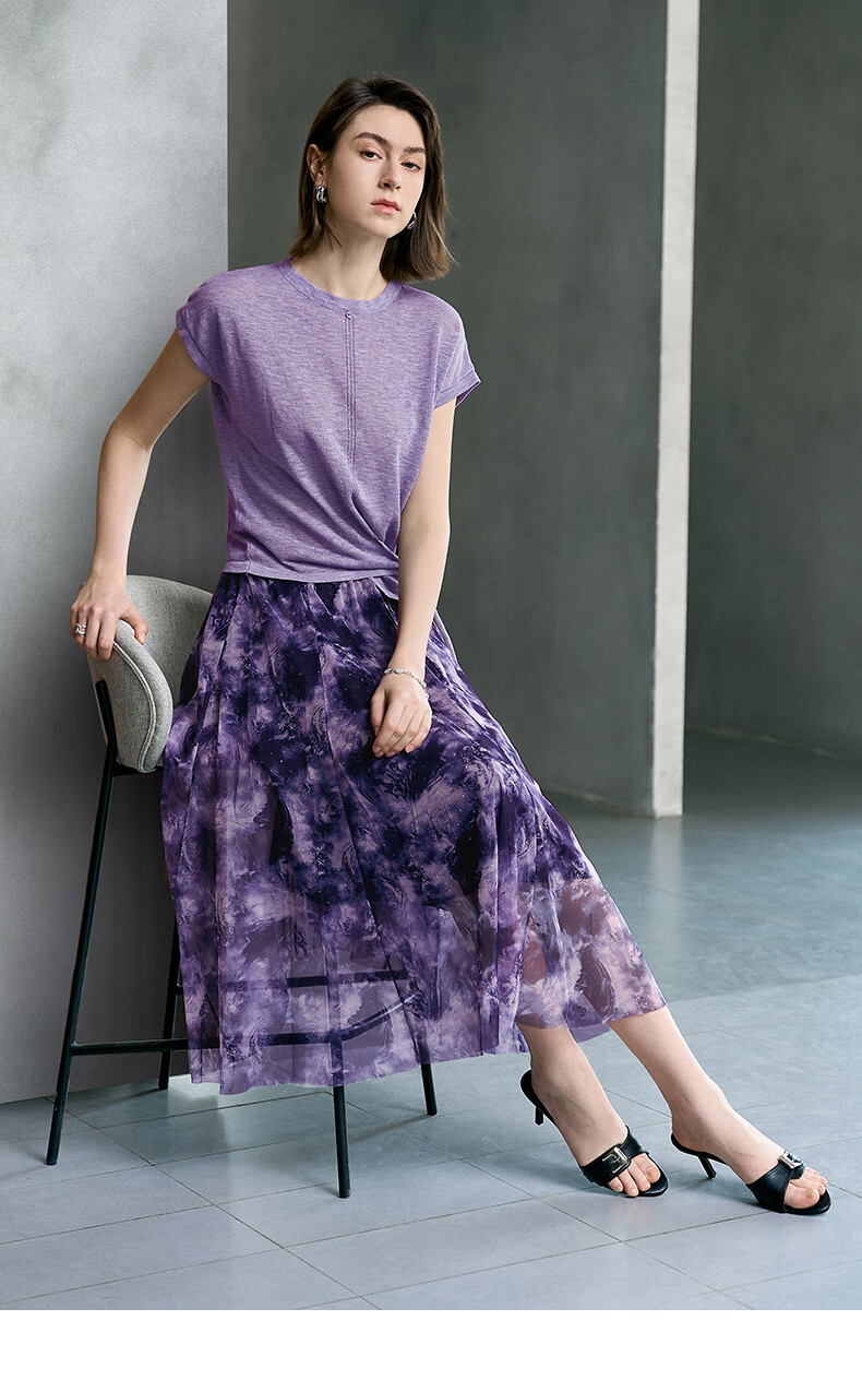 YANYEE Women's Short Sleeve Knit Top 2025 Summer Waist-Tie T-Shirt Purple L 14