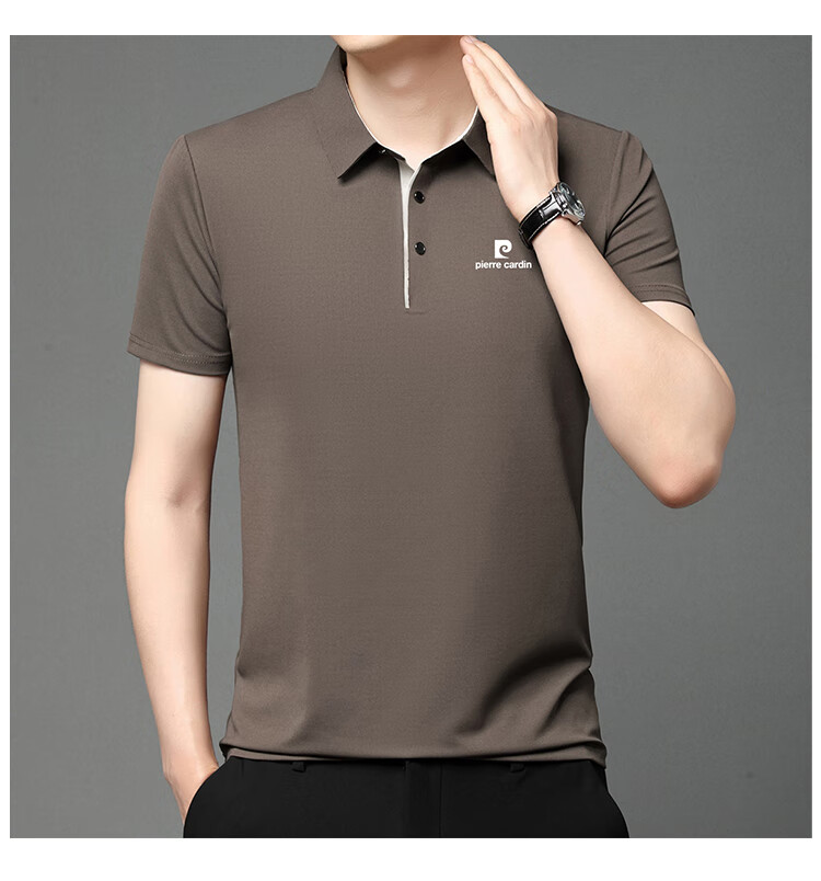 Pierre Cardin Men's Summer High-Quality Stretch Breathable Short Sleeve Business Polo Shirt Base Layer Clothing Beige XL 11