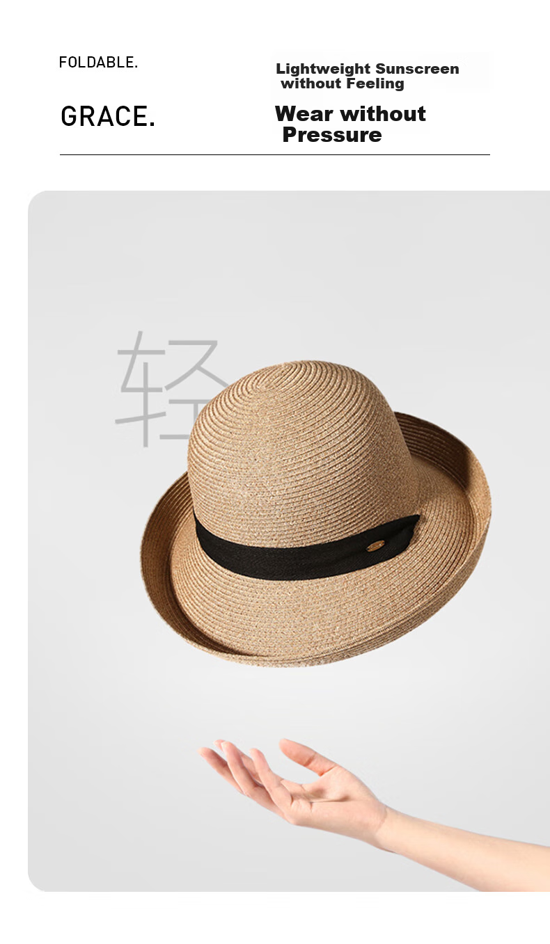 CACUSS Straw Hat for Women, Summer Sun Hat, French Elegant Style, Face-Slimming Effect, Rear Split with Bow, Beige 5