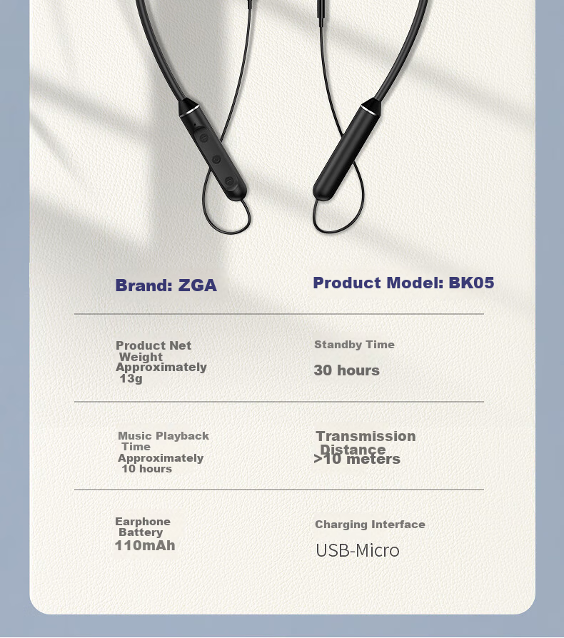 ZGA Neckband Bluetooth Earphones for Sports And Running with Long Battery Life, Large Capacity, Compatible with Apple, Huawei, Xiaomi, OPPO, Android In-Ear Headphones 12