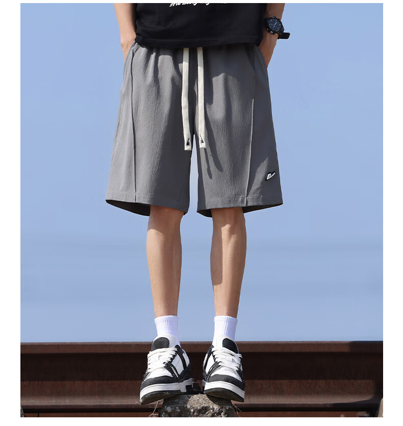 Huili Shorts, Summer Men's Ice Silk Five-Point Pants, Breathable Loose Trousers, Quick-Dry Casual Basketball Shorts, Black, Size L 7