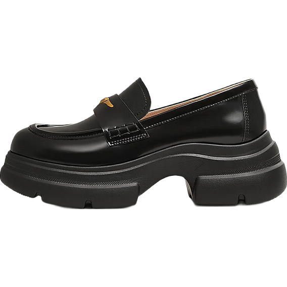 TATA Magic Detective British Platform Loafers Women's Shoes Leather Shoes Flats, Black, Size 36