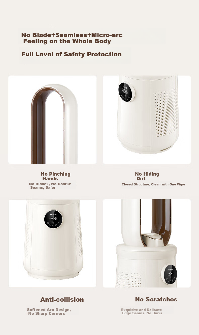 AIRMATE Bladeless Soft Wind Tower Fan with Extended Large Air Outlet, Natural Wind Electric Fan for Home Desktop Air Circulation, Small Oscillating Bladeless Fan, Quiet Floor Fan with Timer X17 11