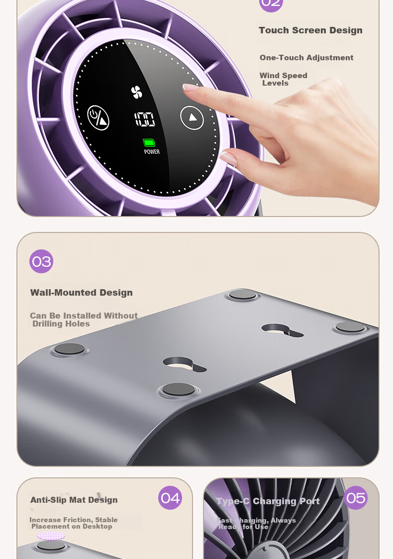 Suoying Dual Turbo 100-Speed Desktop Fan Small Silent USB Rechargeable Portable Outdoor Double-Head Air Circulation Cooling Fan for Dormitory Bed Office 23