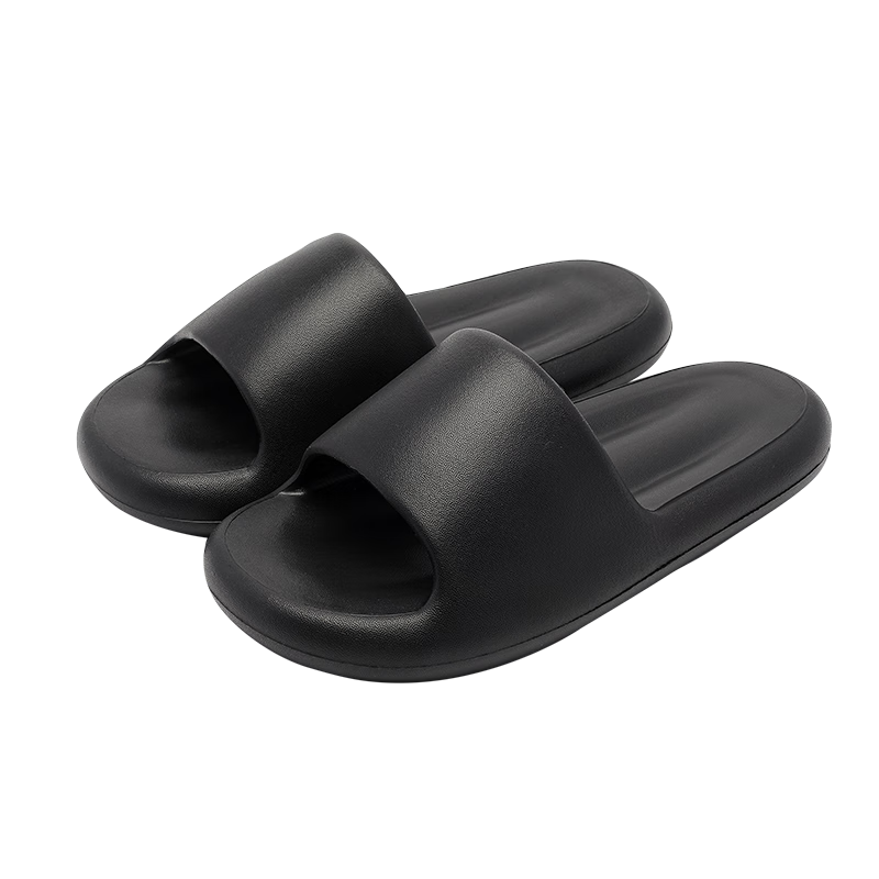 MINISO Men's Slippers, Summer Squishy Feel, Simple Home Bathroom Outdoor Wear, Couples Non-Slip Sandals, Black, Size 42-43