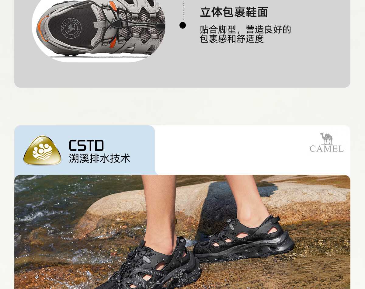 CAMEL Outdoor Stream Trekking Shoes for Men And Women, Summer 2025 Sports Sandals, Quick-Drying Water Shoes, Breathable Sneakers 3004 Size 38 6