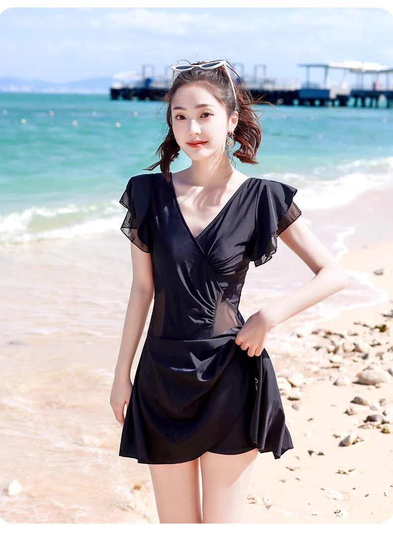 Barbie One-Piece Swimsuit for Women, Black Classic Skirt-Style Fairy-Like Design, Plus Size Swimwear for Curvy Girls, Beach Vacation And Hot Spring Bathing Suit 12