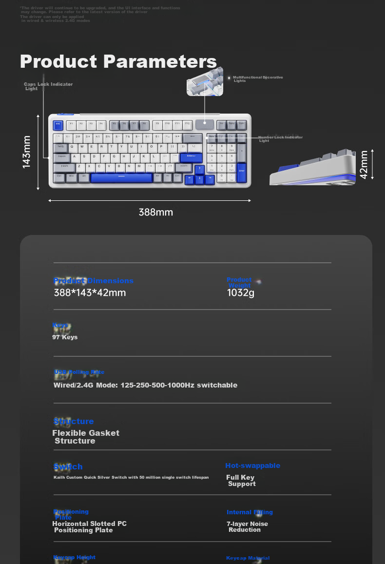 Rapoo V700DIY-98 Upgraded Version Tri-Mode Custom Wireless Mechanical Keyboard Gasket Structure 7-Layer Filled Soundproof Full-Key Hot-Swappable Keyboard White Gray Blue (Tactile White Switch) 11