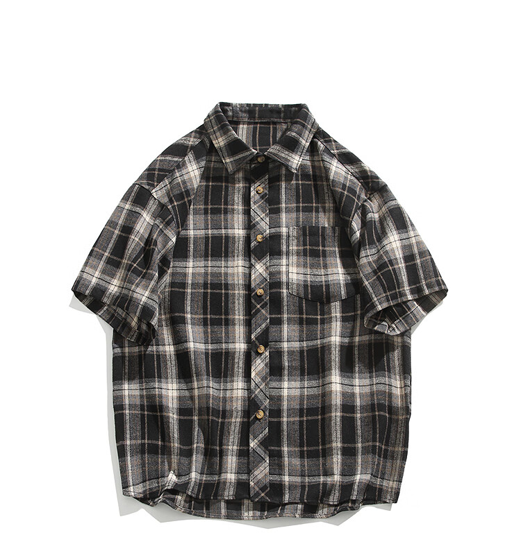 CLOR American-Style Casual Retro Loose Shirt, Spring And Summer Plaid Trendy Short-Sleeve Jacket, CLCX06 Black XL 8