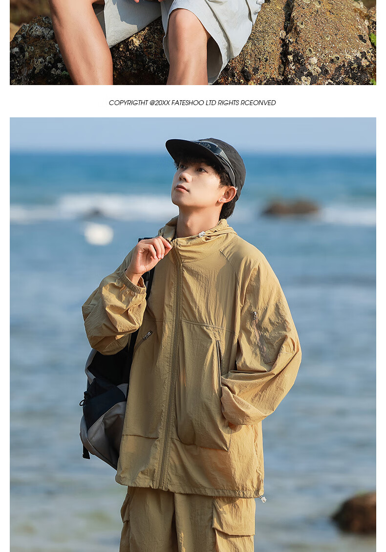 LangSha Men's Sunscreen Jacket Original Yarn Ice Silk Spring Summer UV Protection Ultra-Thin Breathable Outdoor Skin Jacket Fishing Coat 18