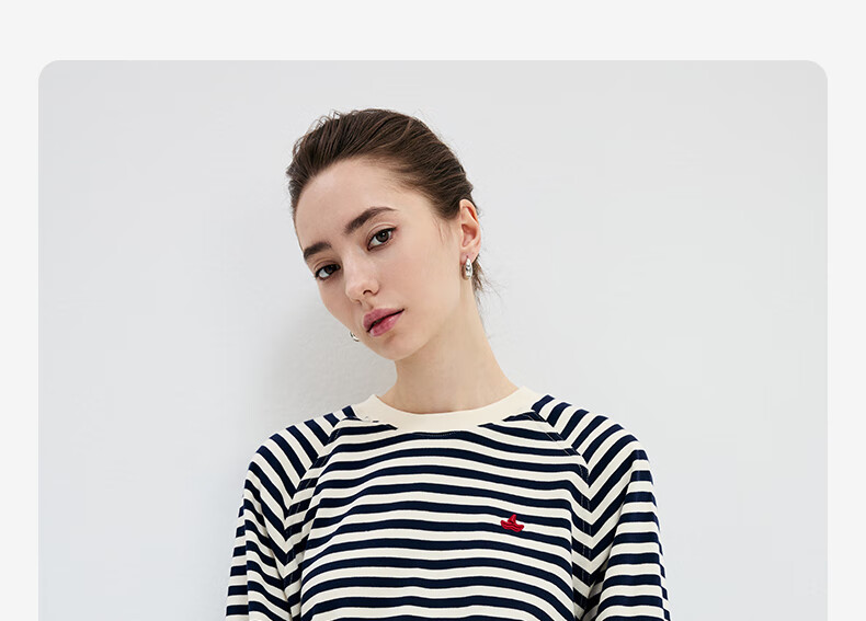 Navikail Italian Small Sailboat Women's Cotton Loose Long Sleeve Sweatshirt Striped Crew Neck T-Shirt 2315005501 Red White L 6