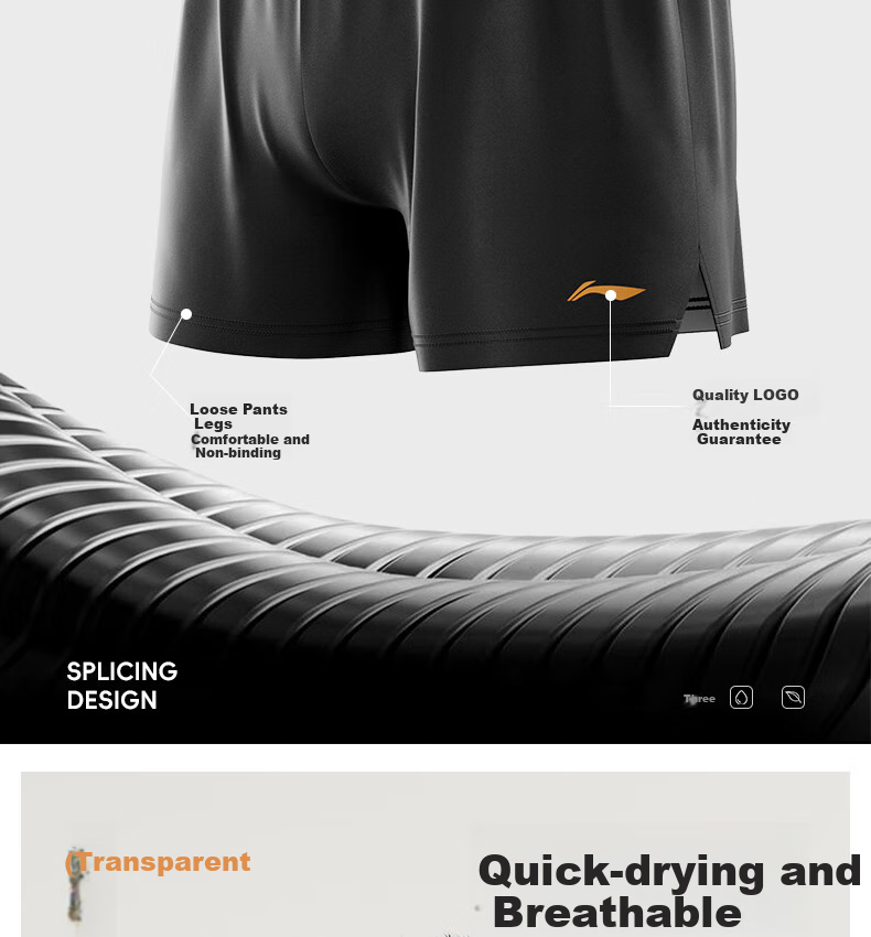 Li-Ning Beach Shorts, Men's Quick-Dry Swim Trunks, Suitable for Water Activities, Loose-Fitting, Minimalist Design, Hot Spring Swimwear, 0301 Black, Size L 5