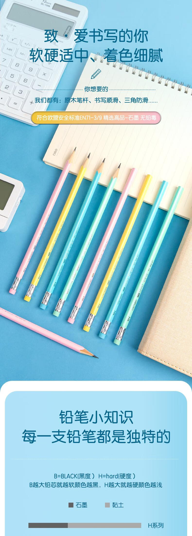 Deli 10 HB Pencils with Eraser Tips for Girls' Writing, Elementary School Students' Handwriting Practice, Easy Grip, Solid Color Series, Simple Packaging, HB Pencils (Pink), (10 Pieces/bag), Back-To Stationery 1