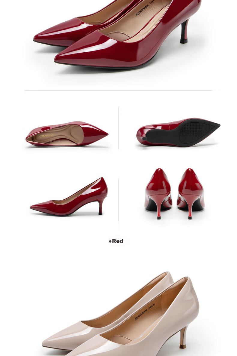 C.BANNER [Silent Series] Cloud-Soft Shallow Mouth Thin Heel Fashion Pumps A23105318, Red, Size 35 6