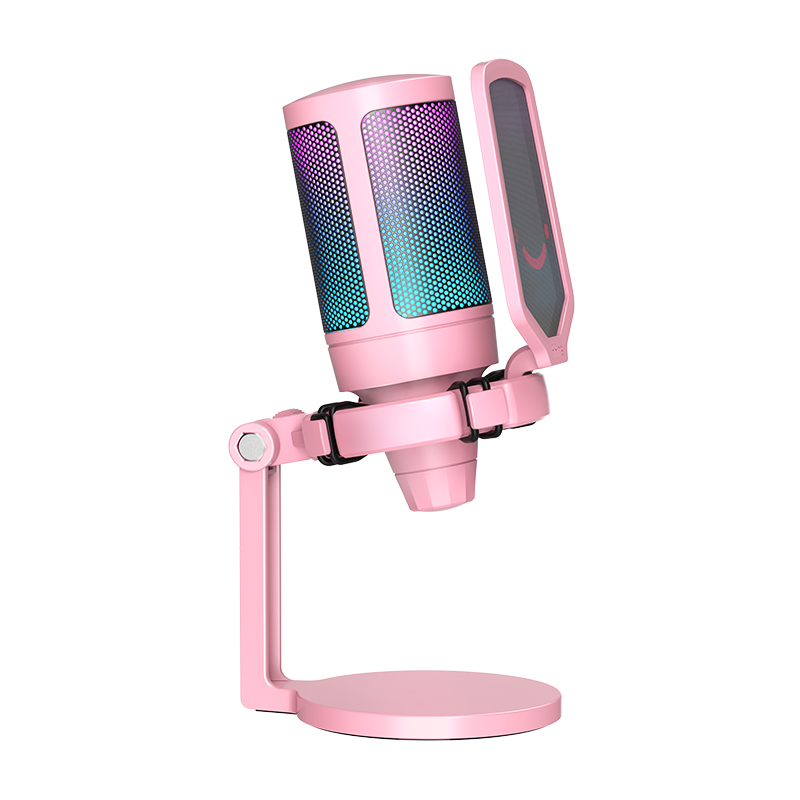 FIFINE Microphone, USB Computer Gaming Live Streaming Recording, RGB Mobile Video Noise Reduction, Laptop Desktop Professional Microphone, A6 Pink
