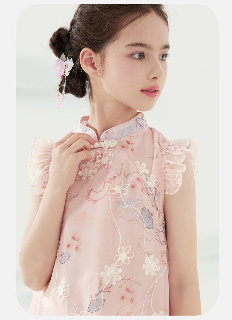 Disney Girls' Dress, Children's Dress, Chinese-Style Hanfu, Summer New Chinese-Style Dress, Princess Dress for Older Children, DQ080 Purple, Size 120 7