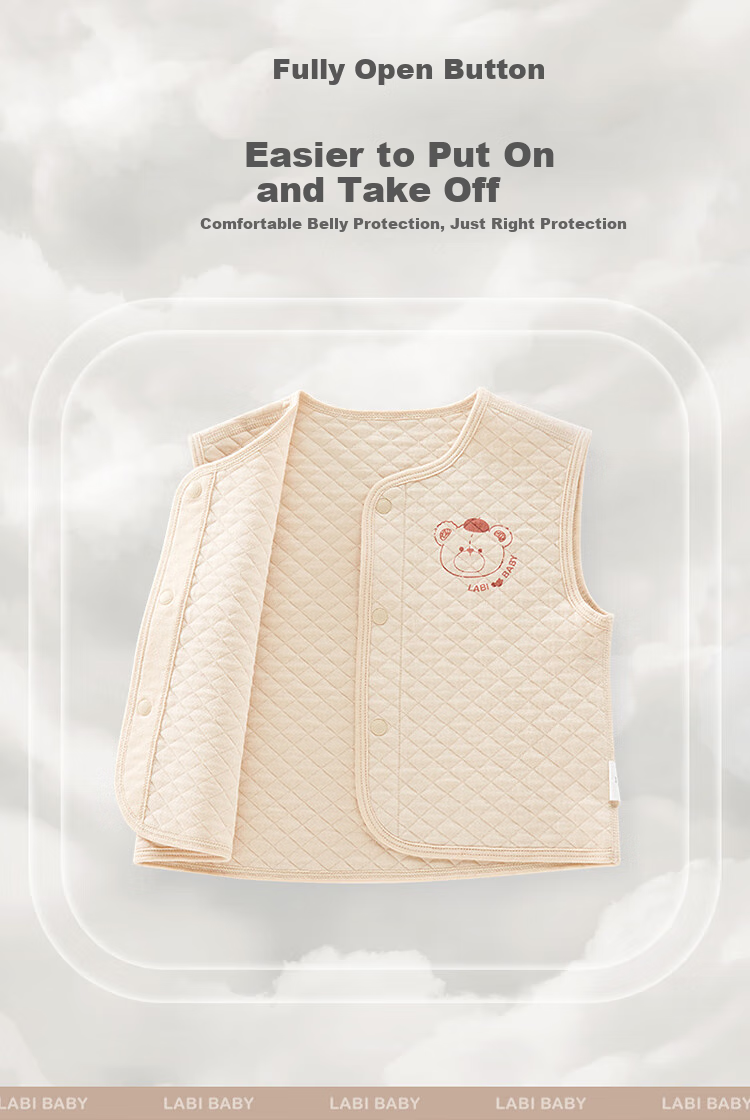 Labi Baby Children's Vest with Full Opening, Infant Vest for Spring And Autumn, Boys And Girls Home Wear Warm Waistcoat, Light Apricot Color, Size 80 4