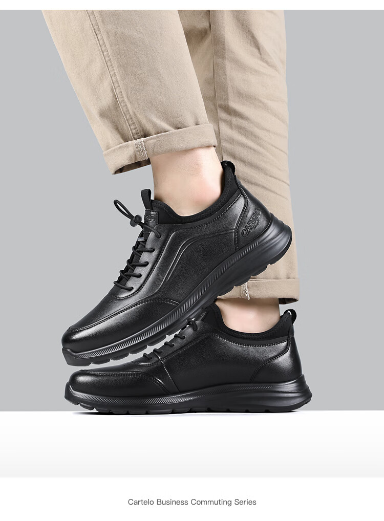 CARTELO Genuine Leather Men's Shoes, Business Casual Sports New Style for Autumn And Winter, Soft Thick-Soled Versatile Commuter Work High-End Black 17