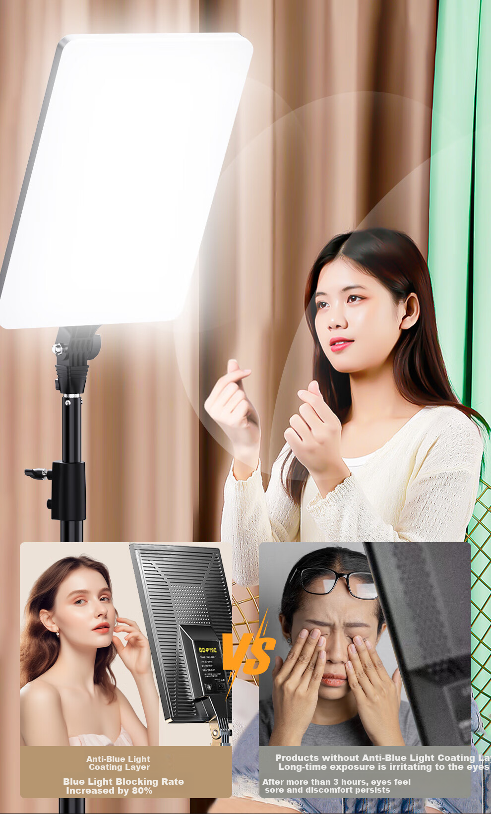 Beiyang 100W Live Streaming Fill Light, Professional Indoor Photography Light for Portraits, Desktop Jade And Jadeite Jewelry Shooting, Overhead Photography LED Panel Light, Constant Soft Light, Face Light, Flat Panel Light 15