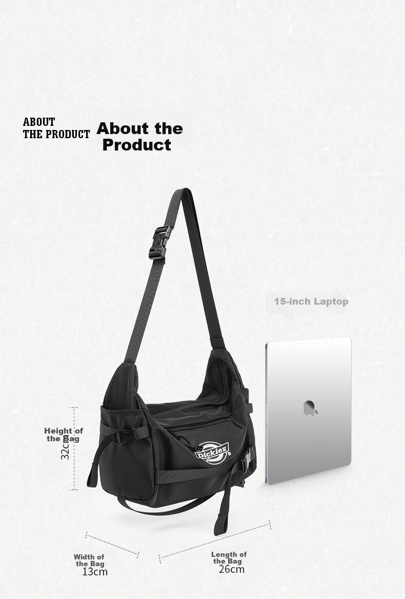 Dickies Crossbody Bag, Large Capacity Shoulder Bag for Men And Women, Multi-Compartment Lightweight Cycling Bag, DK Messenger Bag, Travel Satchel, Commuter Bag 7