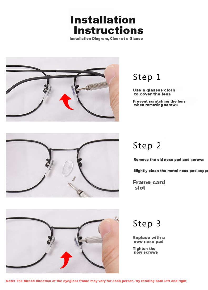 SooGree Eyeglass Nose Pads, Air Cushion Bag, Rubber-Coated Metal Core, Comfortable Non-Slip Accessories, Repair Tool Kit GP005 26