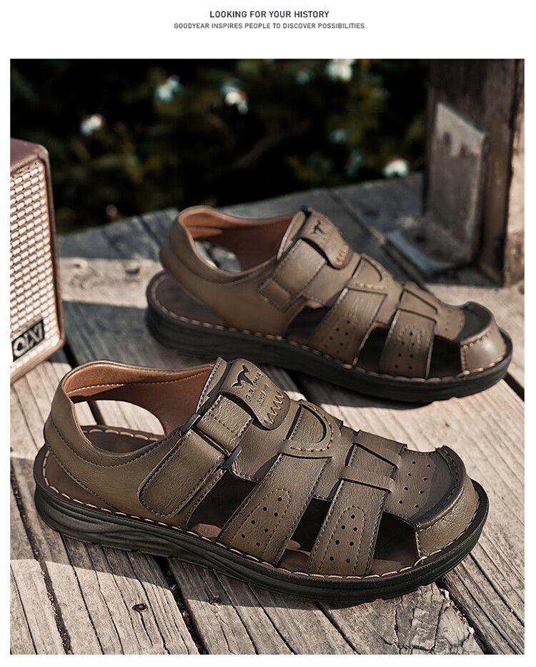 Bull Family Men's Summer Sandals Hollow Breathable Retro Thick Sole Durable Beach Shoes 24