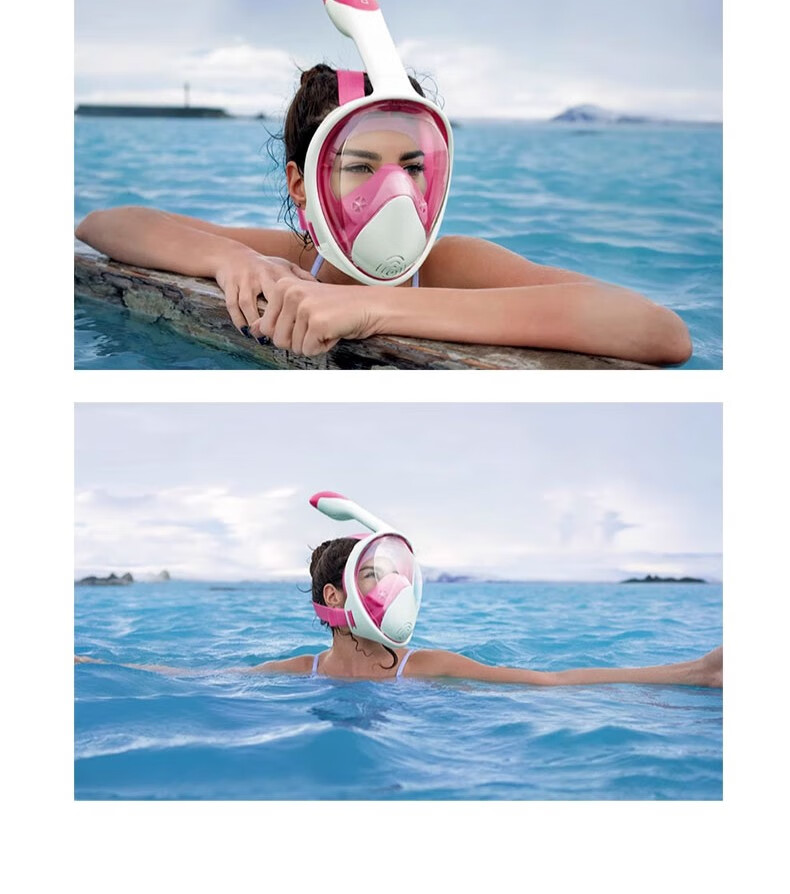 Copozz Snorkeling Gear Mask Set Full Face Dry Snorkel Black and White XS 14