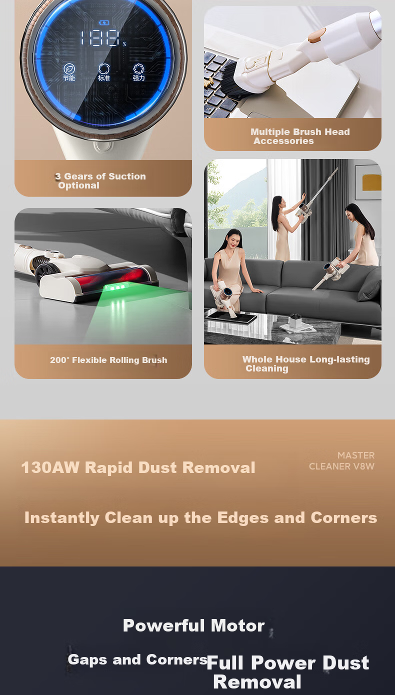 AUX Cordless Handheld Vacuum Cleaner for Home Use with Strong Suction, Low Noise, Green Light Dust Indicator, Carpet And Cat Hair Cleaning, Long Battery Life AXC-22DV8W 3