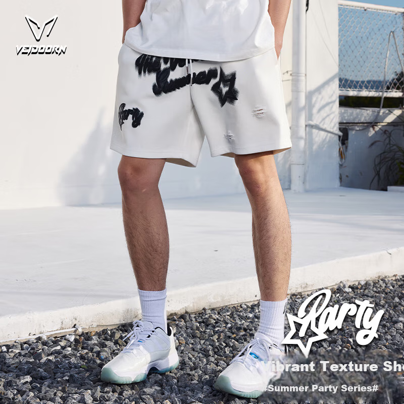 VEIDOORN Summer Heavyweight Party Shorts, Cotton Sweat-Absorbing Basketball Shorts, Sports Shorts, Loose Trendy Four-Point Pants, American Style for Me
