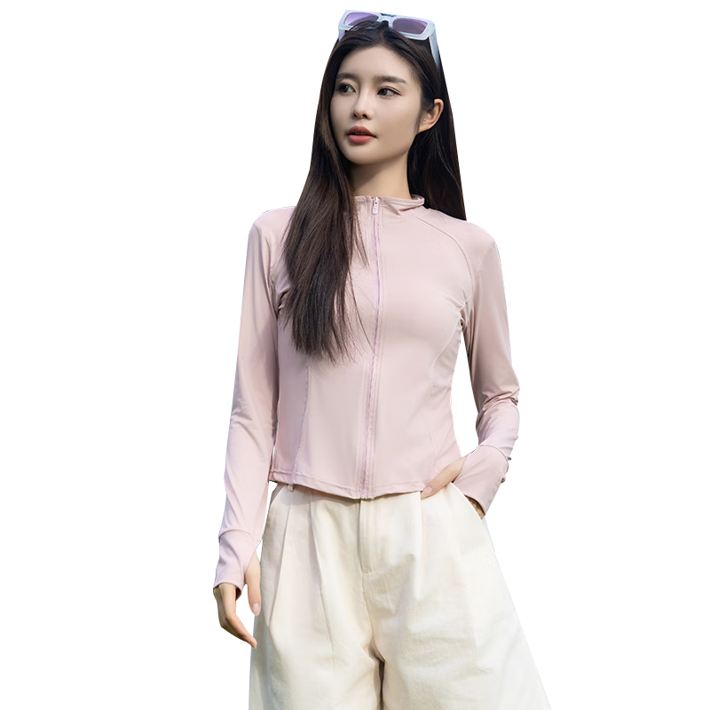 BOPRUIEY Women's Summer Slim Fit Stand Collar UV Protection Ice Silk Cooling Sunscreen Jacket