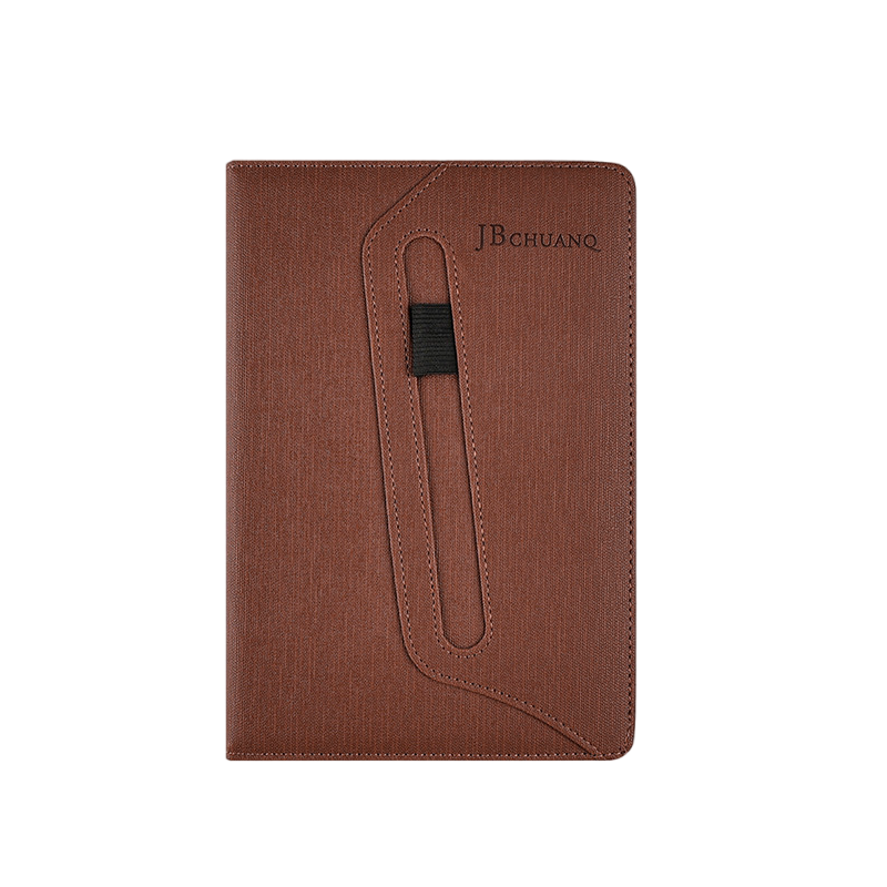 DiLe A5 Soft Leather Thickened Slanted Business Notebook with Pen Holder, High-End Office Meeting Record Book, 100 Sheets/Book, 4349A (Coffee Color)