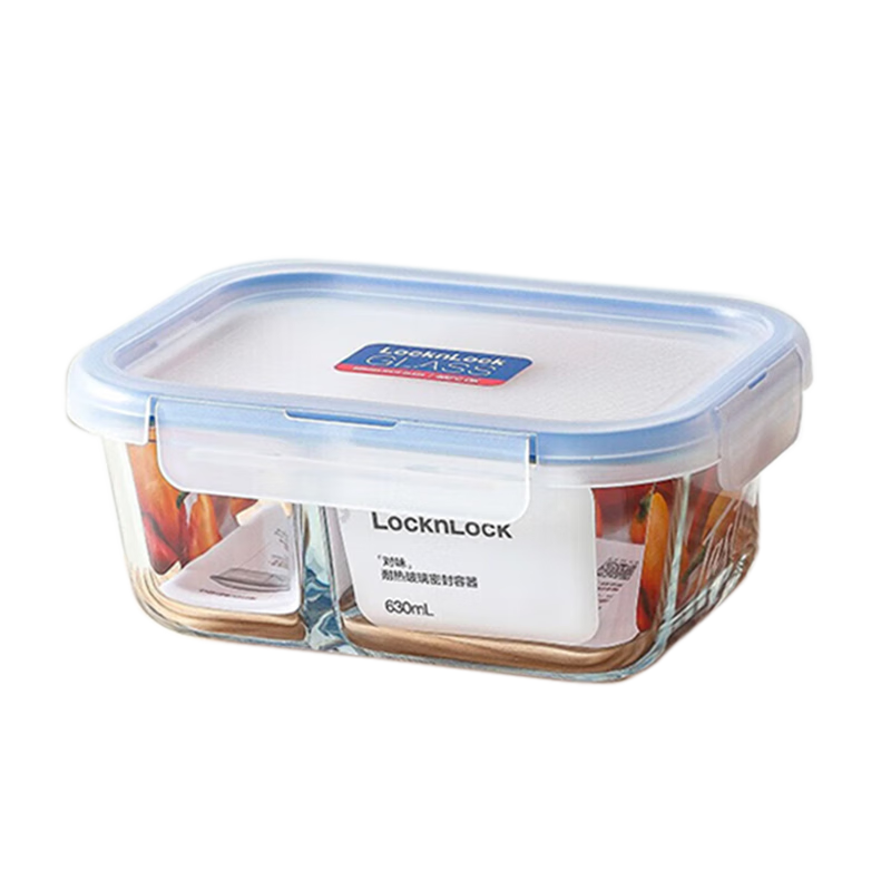 LOCK&LOCK Glass Food Container, Microwave-Safe Fruit Preservation Lunch Box, 2 Compartments, LLG2011C_630ml*2