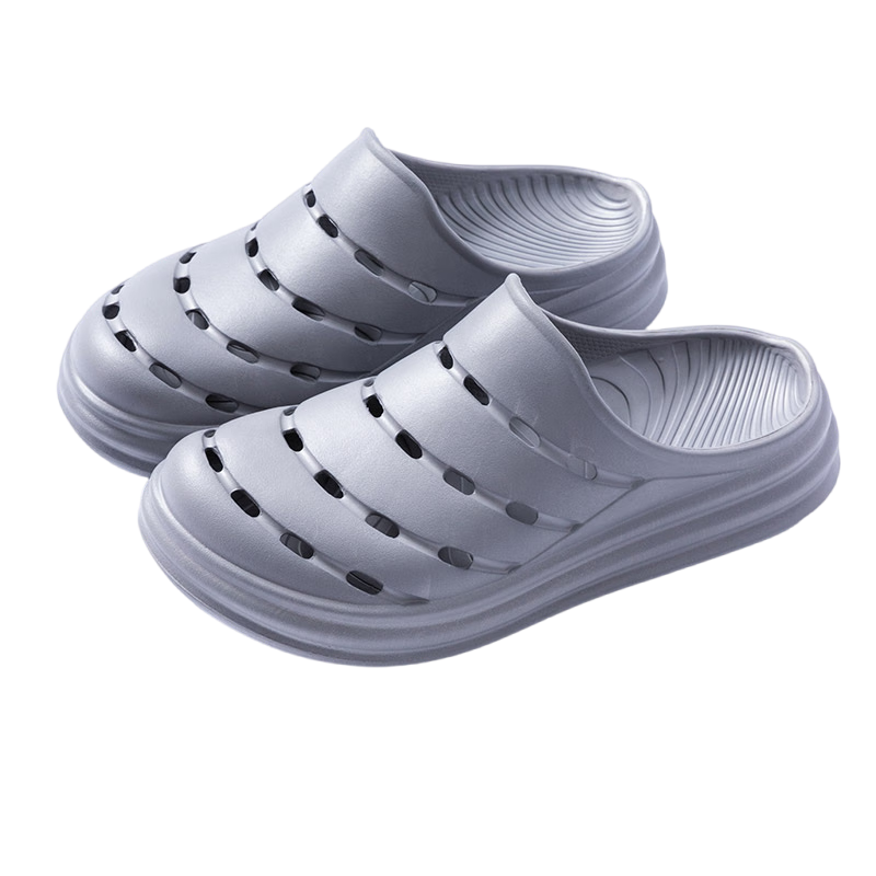 JD Original [5cm Thick Sole] Perforated Shoes, Antibacterial Beach And Stream Tracing Shoes, Odor-Resistant Sandals, Slippers for Men, Cement Gray, Size 42-43