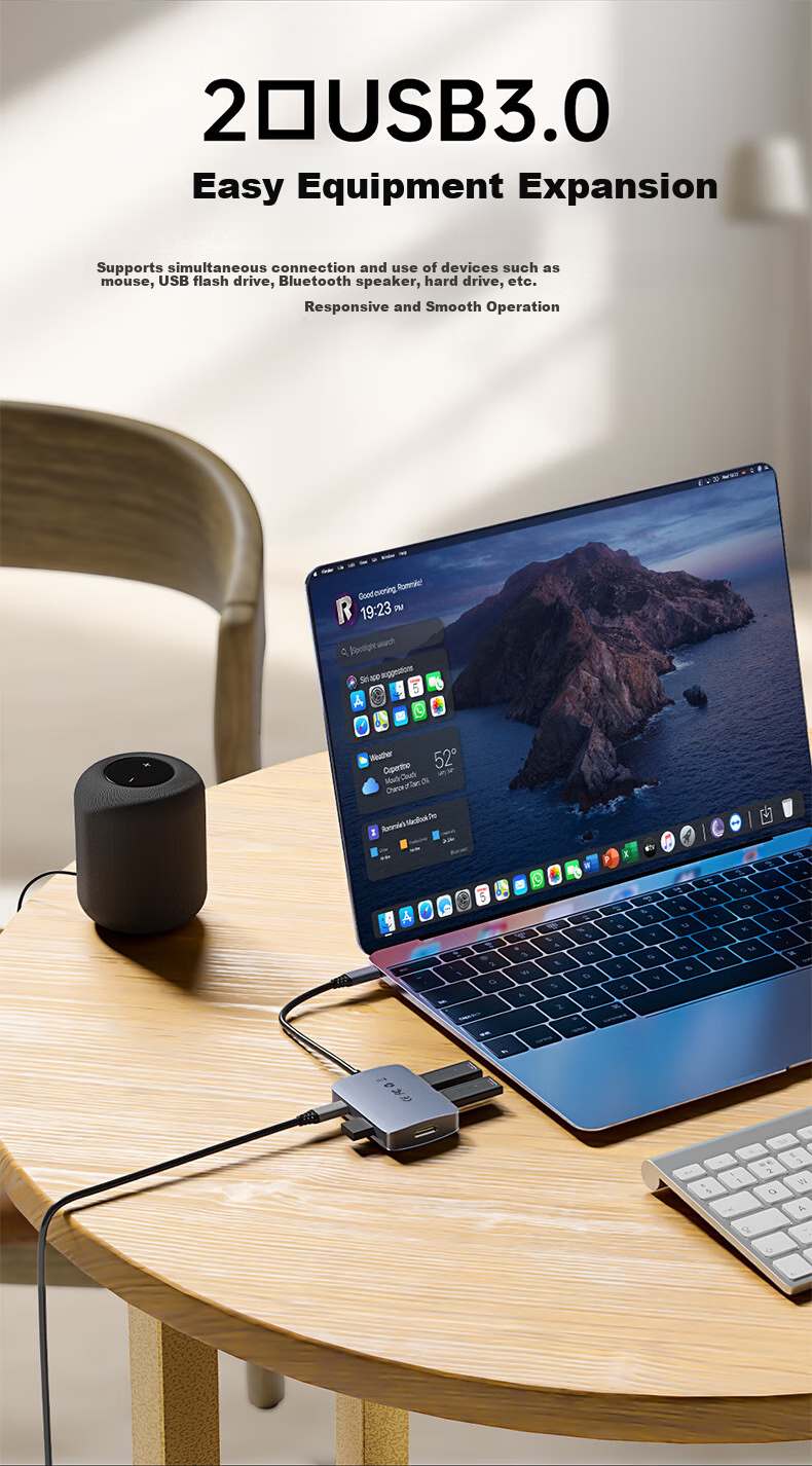 ULT-Unite Type-C Expansion Dock, USB3.0 Hub, HDMI Adapter, Compatible with Apple MacBook Computers, Converter for 4K60Hz Screen Casting, PD Charger, Five-I 7