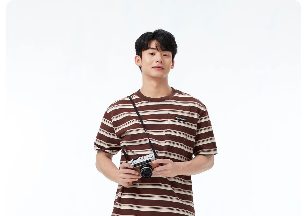 CAMEL 100% Cotton Outdoor T-Shirt Women Spring Summer Breathable Loose Fit Stretchy Striped Short Sleeve Top Men V010 17