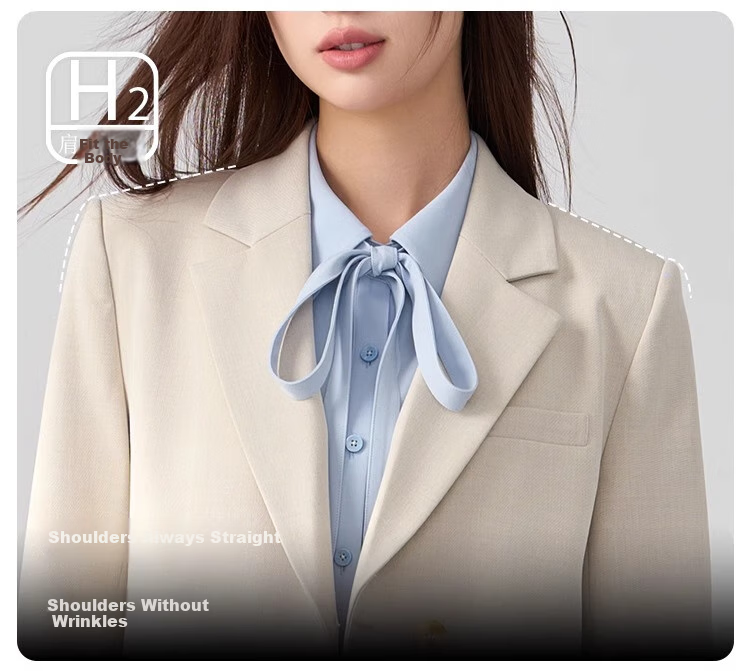 Bodexiaojie Beige Interview Suit Jacket for Women, Professional Commute Formal Wear, Lightweight Office Suit for Petite Figures 6