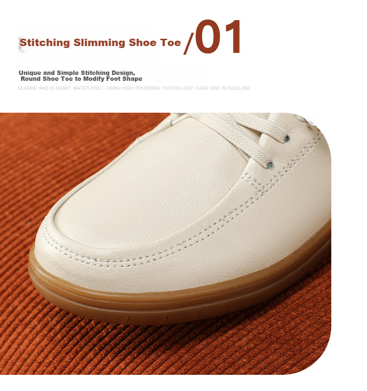 MULINSEN Women's Shoes, Autumn Leather Shoes, Nurse Shoes, Mom's Loafers, Slip-On Flats, Women's Loafers, Beige, Size 37 4