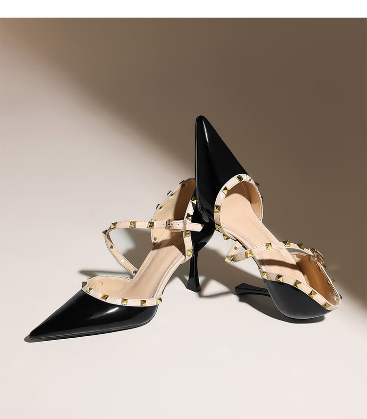 ZHR Rivet High Heels for Women, Elegant Pointed Toe, Socialite Style, Thin Heel Pumps, Sexy Closed-Toe Sandals for Women, IE02, Nude Pink, Size 34 23
